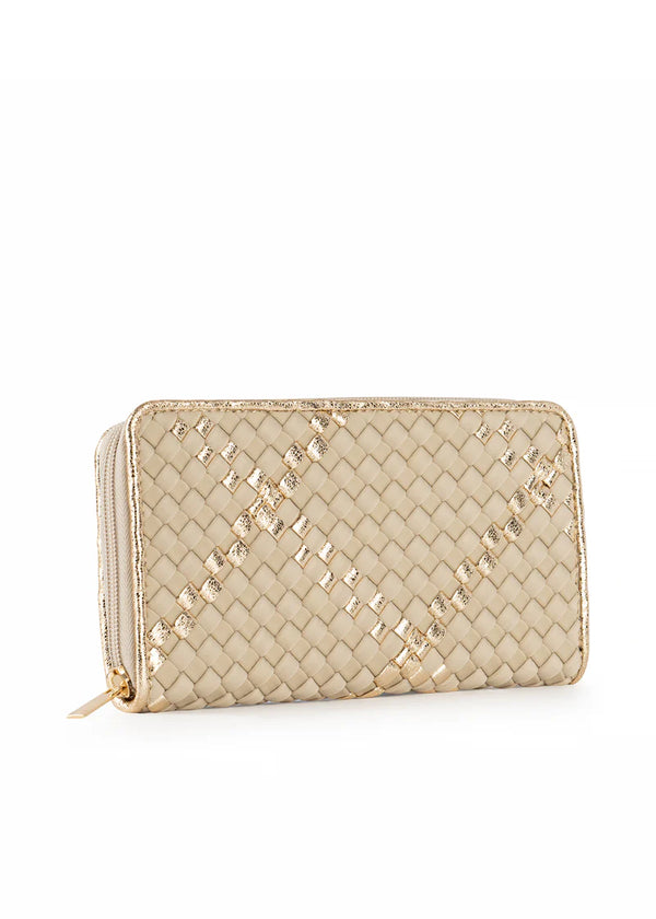 Beige and gold woven wallet