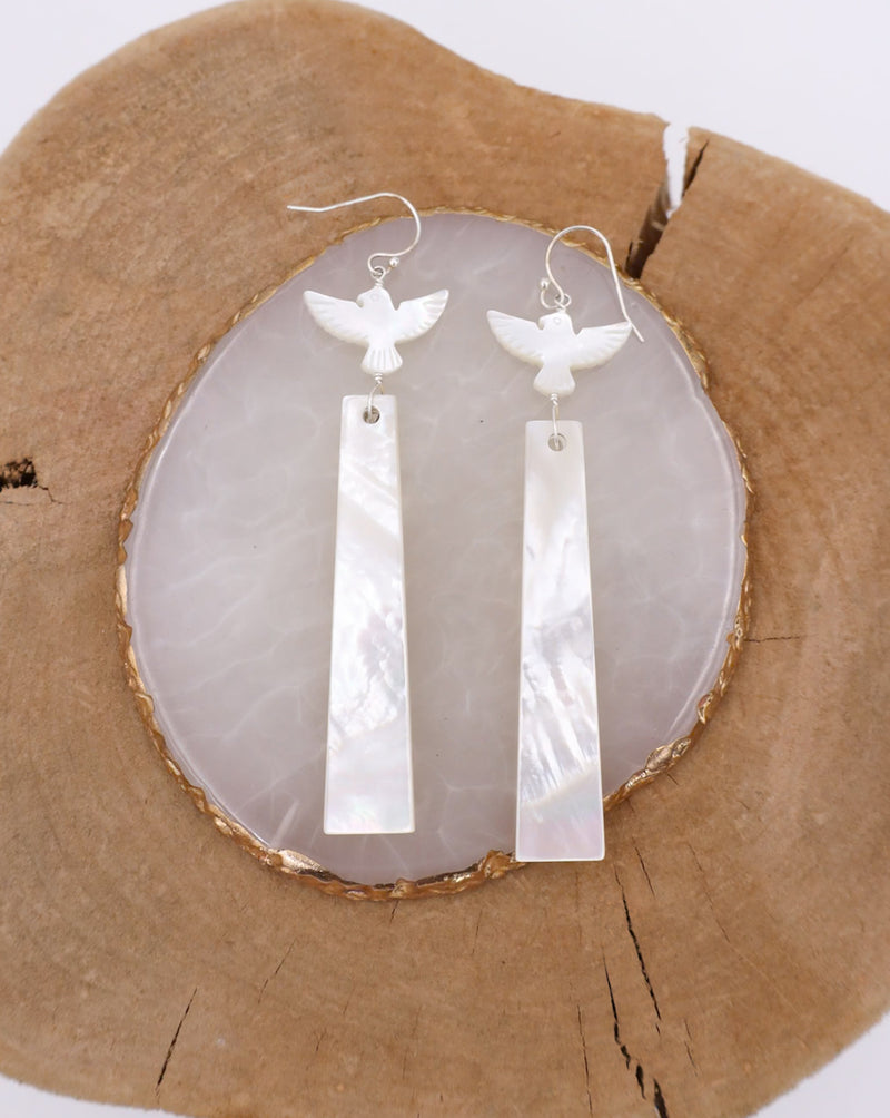 MOTHER OF PEARL BIRDS WITH LONG SLABS EARRING