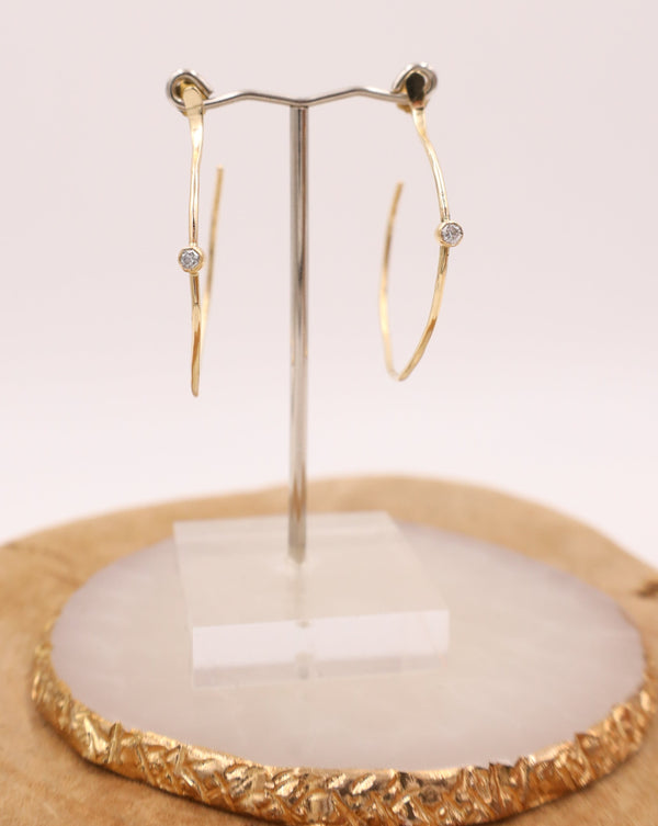 RICHARD SCHMIDT HOOP GOLD WITH ONE DIAMOND ON EACH EARRING