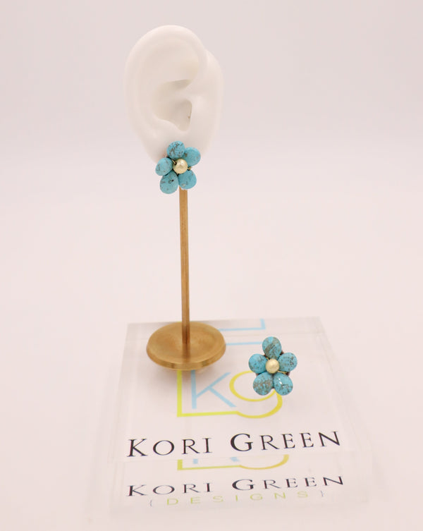 KORI GREEN TINY 5 PETAL FLOWER EARRING 