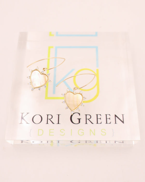 MOTHER OF PEARL HEARTS WITH CZ DOTS EARRINGS 
