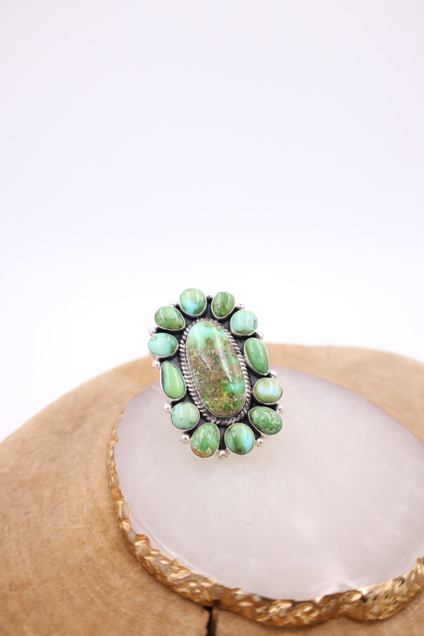 GREEN TURQUOISE CLUSTER RING- SIZE 6