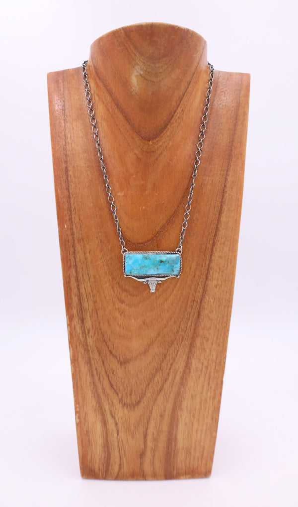Turquoise Bar And Longhorn Head Necklace
