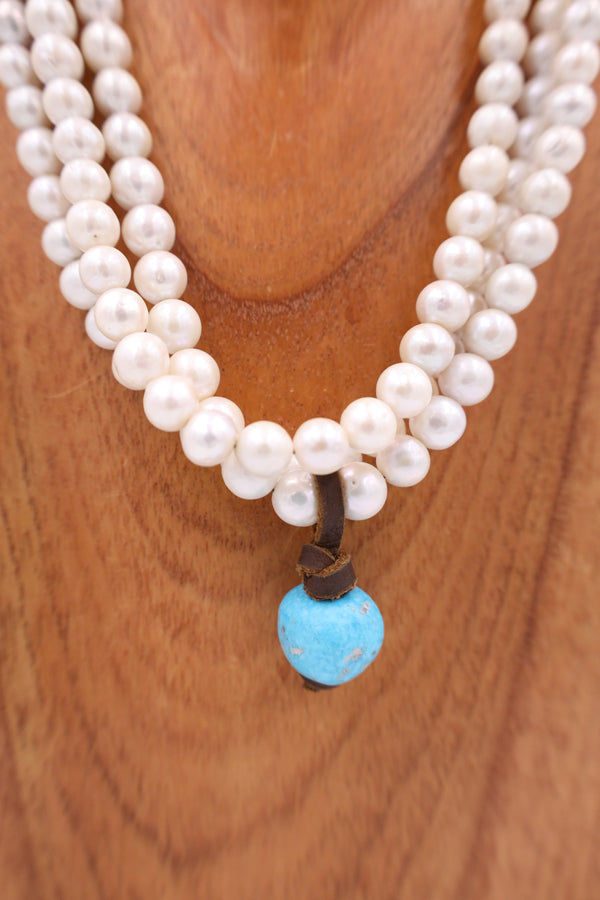 LOVE TOKENS 3 STRAND TURQUOISE NUGGET BAROQUE PEARLS NECKLACE