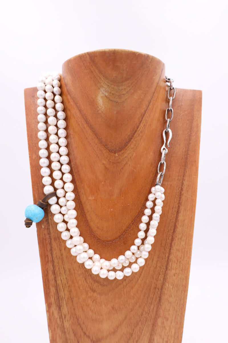 LOVE TOKENS 3 STRAND TURQUOISE NUGGET BAROQUE PEARLS NECKLACE