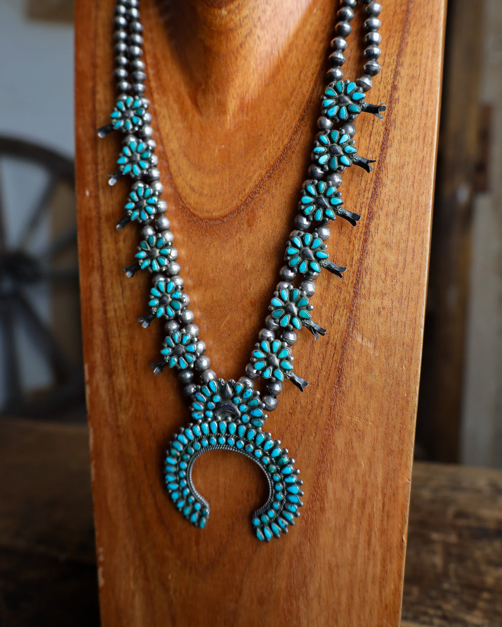 PEYOTE BIRD FOX TURQUOISE SQUASH VINTAGE 40'S NECKLACE