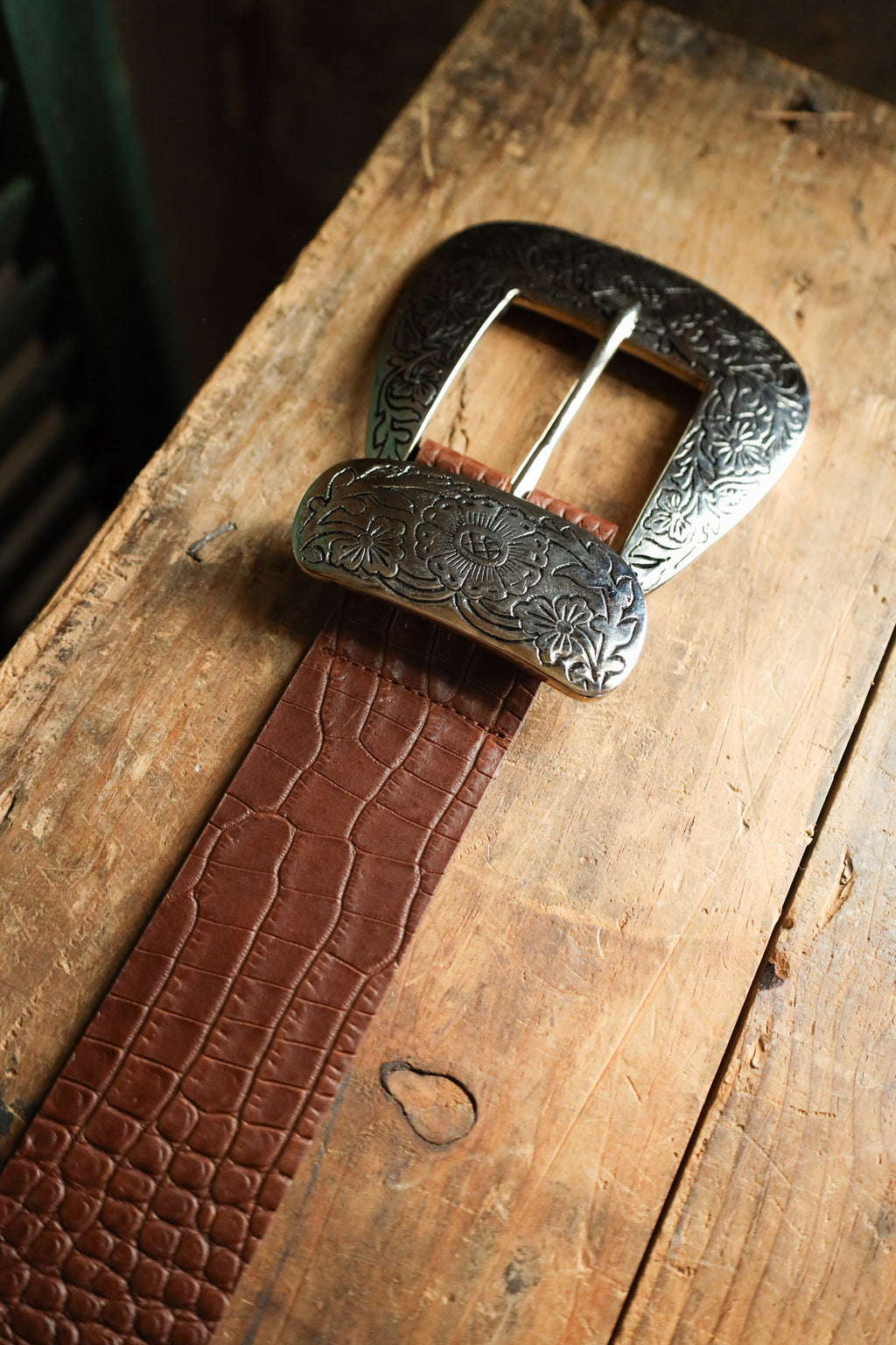 STREETS AHEAD BIG BUCKLE BELT- CROC COGNAC – Maverick Fine Western