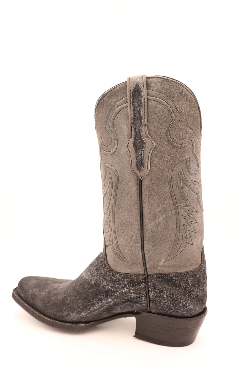 Handmade cowboy boots with tulia cord and stitch pattern, pull straps with elephant overlay and elephant foot