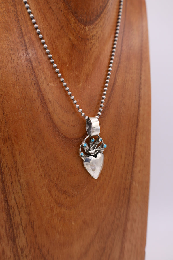 Sterling Silver Turquoise Puffy Heart Bird Necklace