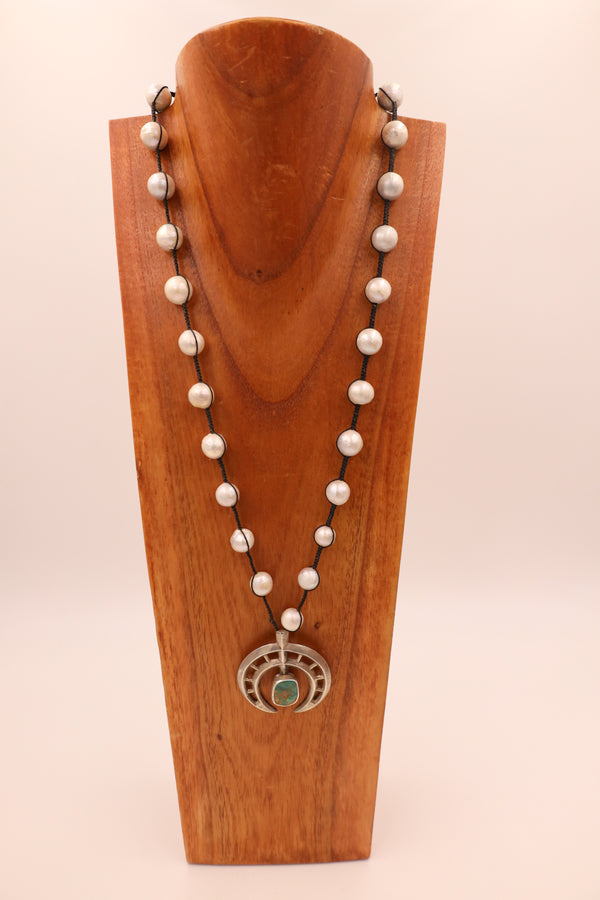 Knotted baroque pearls with sterling silver Royston turquoise Naja