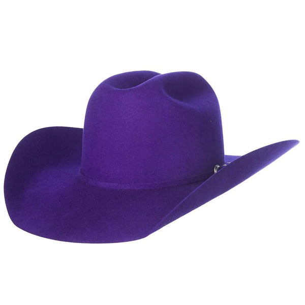 Purple felt cowboy hat with 3 piece silver buckle set 