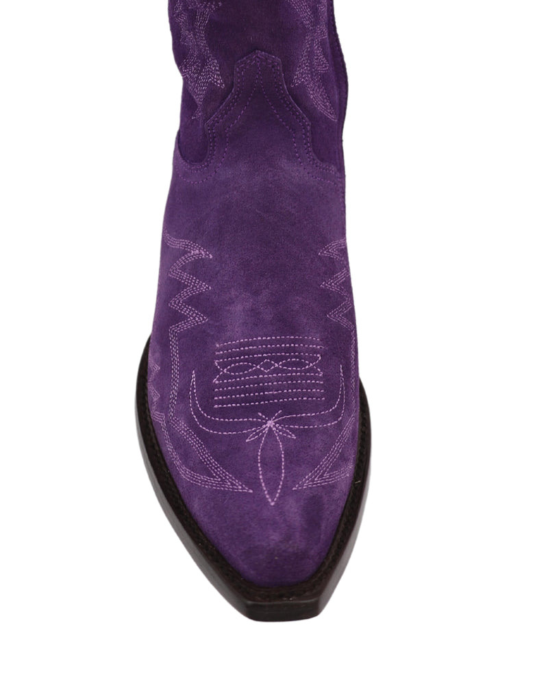 Purple Suede Boots for ladies, right boot close up
