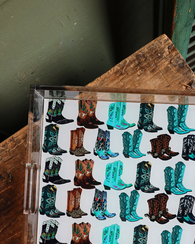 Acrylic tray with cowboy boot graphic design