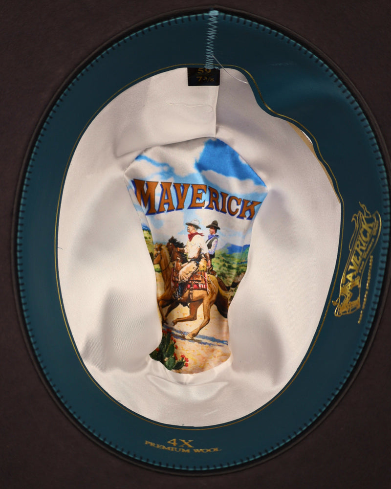 Inner lining with infamous mural painting printed on the lining. This stunning artwork captures the essence of the Old West and adds a touch of tradition and personality to the hat's interior.  MAVERICK WESTERN WEAR HEATHER GRANITE HAT