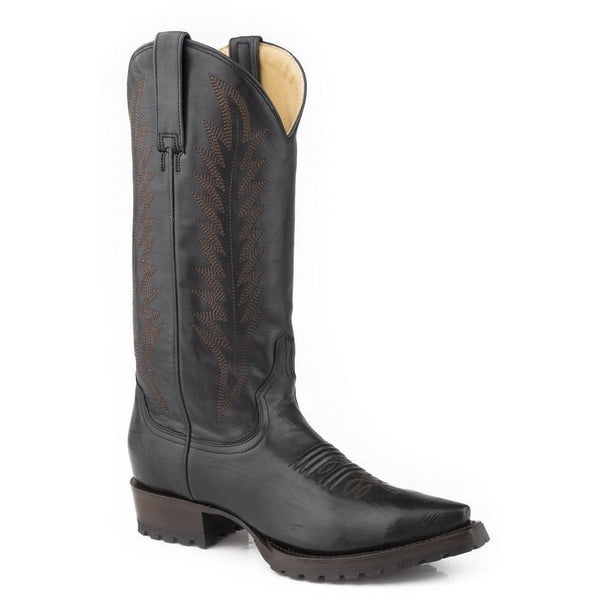 Women's cowboy boot in black, 13" shaft  with rubber soles 