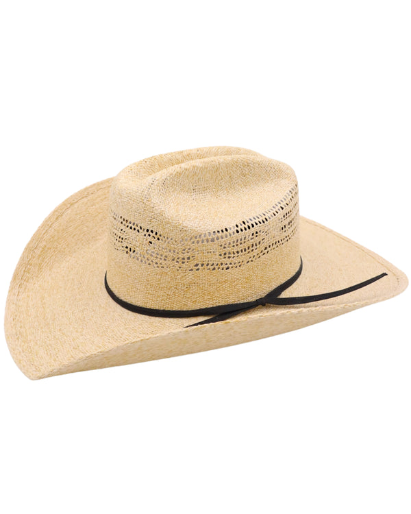 Bangora straw cowboy hat with black cording, cattleman crown and burlap color to the 25x straw cowboy hat