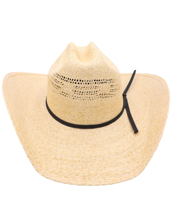 Bangora straw cowboy hat with black cording, cattleman crown and burlap color to the 25x straw cowboy hat
