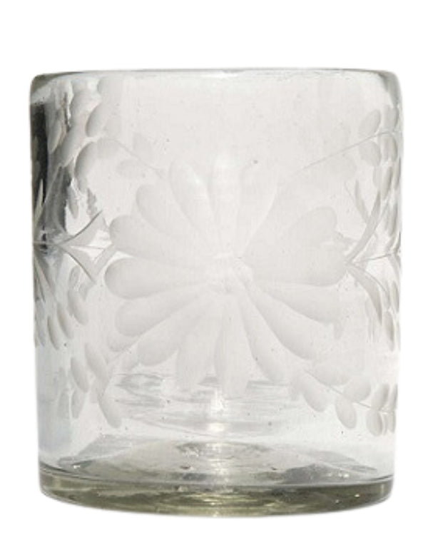 Clear floral etched glass
