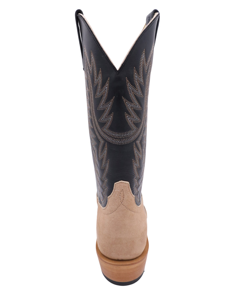 Reverse ostrich leather vamp with black shaft calf leather with cutter toe men's cowboy boot