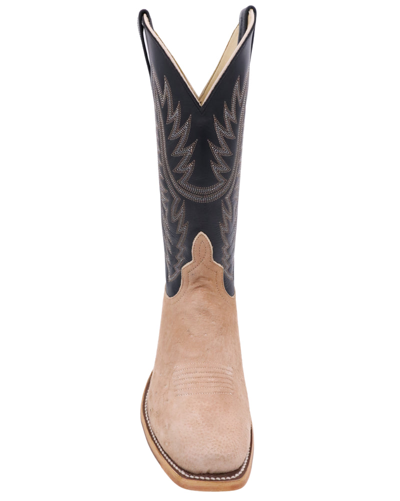 Reverse ostrich leather vamp with black shaft calf leather with cutter toe men's cowboy boot