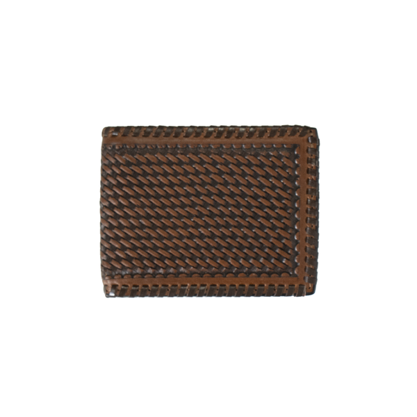 Men's leather brown wallet with basket weaving all over