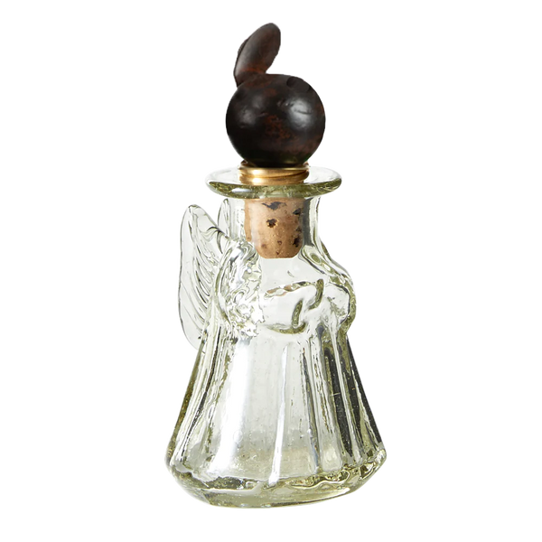 Small mouthblown glass decanter with angel topper