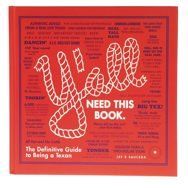 Front cover of the book displaying a red background with Texas sayings throughout 