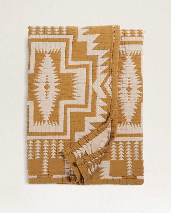 Mustard yellow and cream Aztec king size coverlet