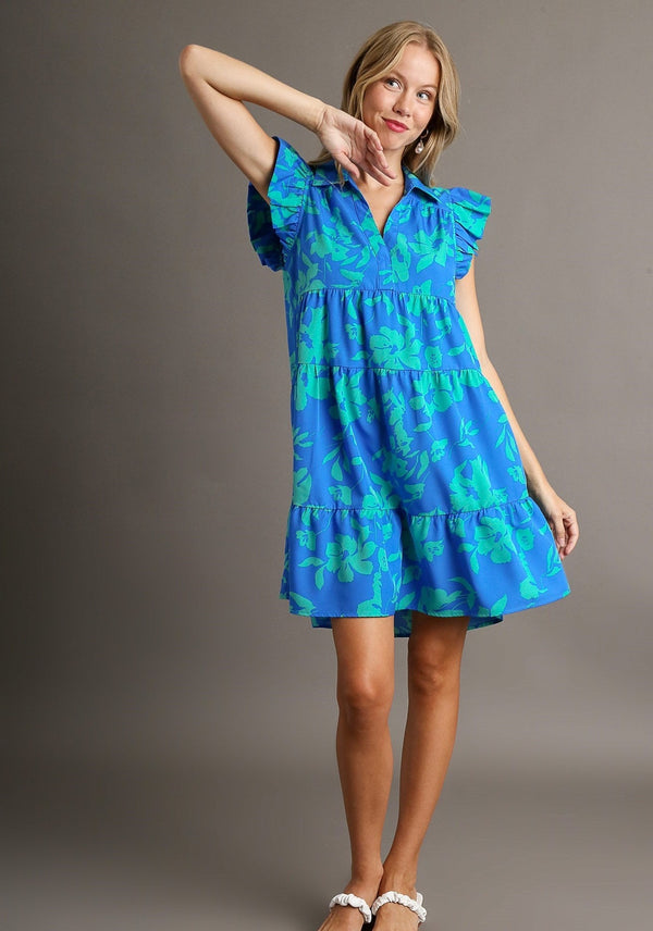 UMGEE TIERED WITH FLUTTER SLEEVES DRESS 