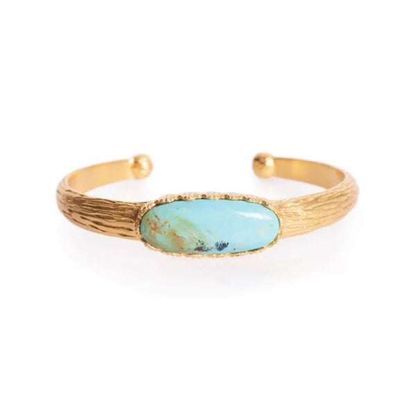 TEXTURED GOLD CUFF BRACELET WITH TURQUOISE CENTER STONE