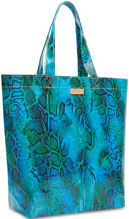 Blue and green snake print bag