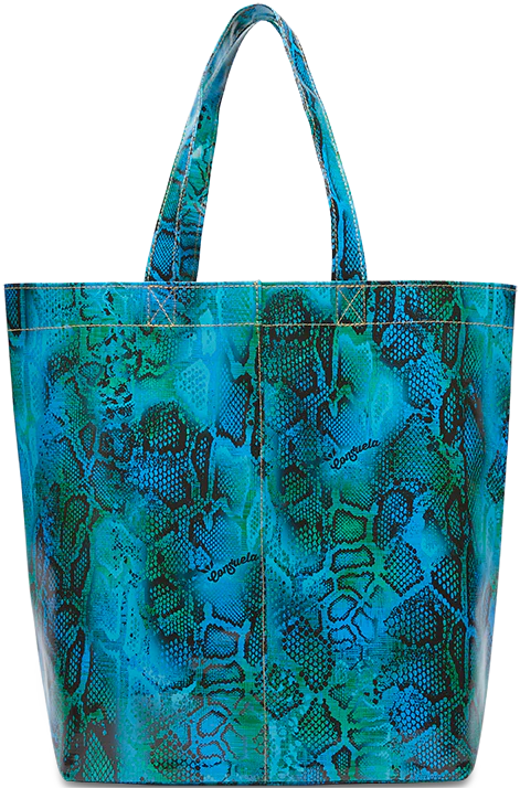 Blue and green snake print bag