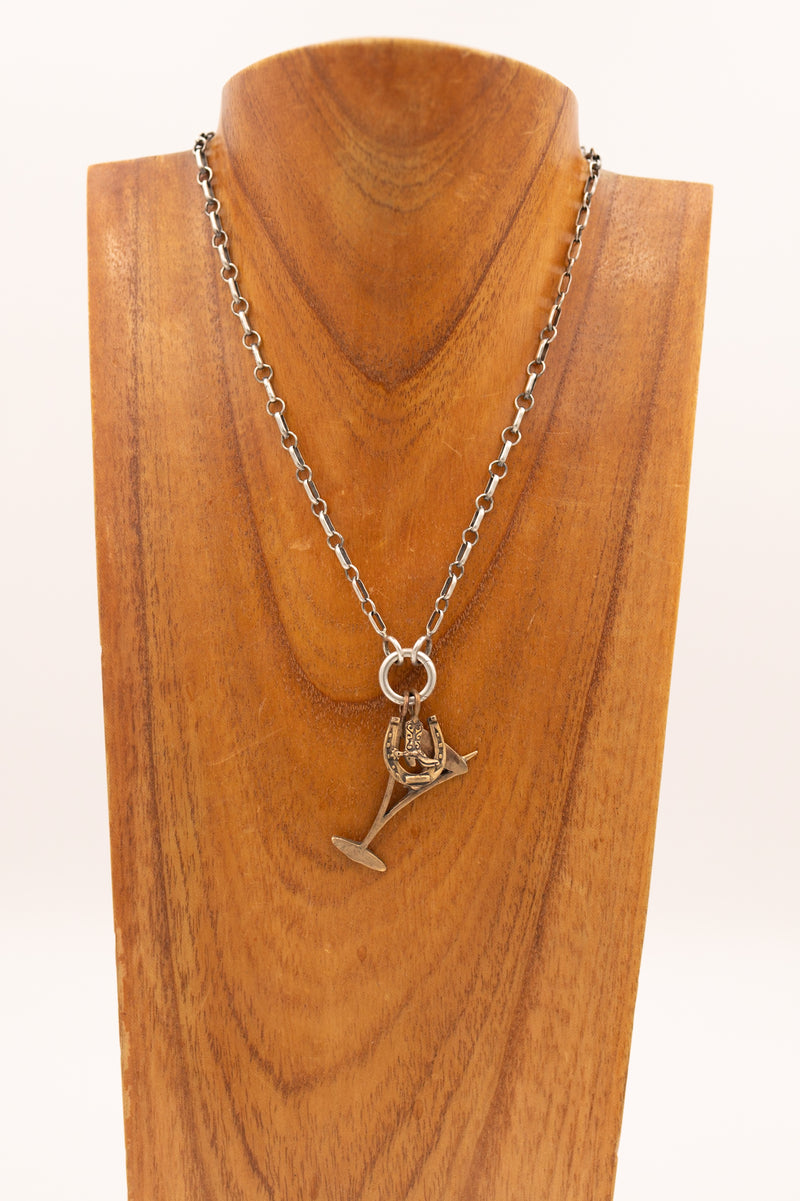 Bronze martini charm on display necklace with display charm 