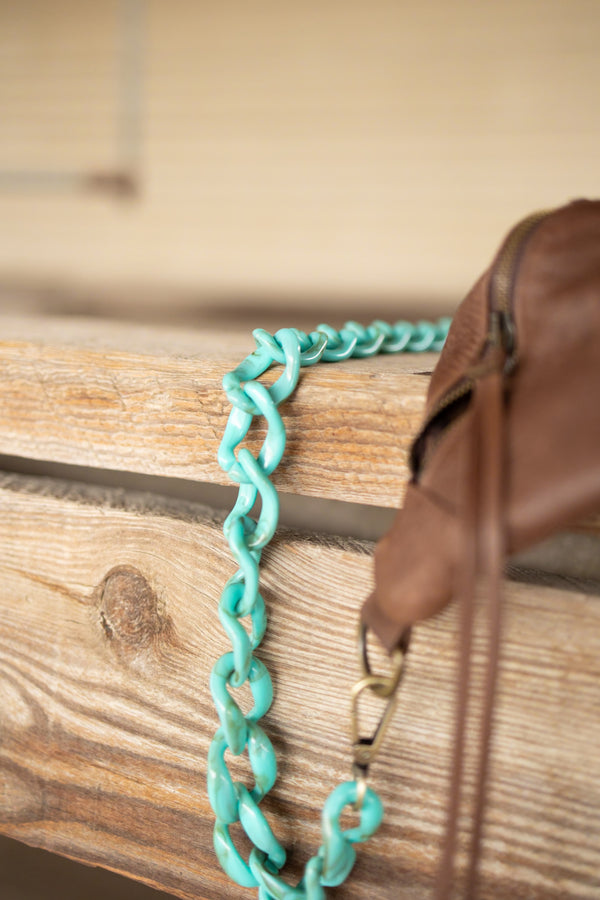 Turquoise color resin chain purse strap