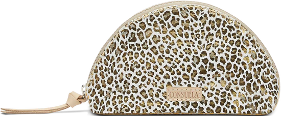 Leopard print cosmetic bag in a half moon shape