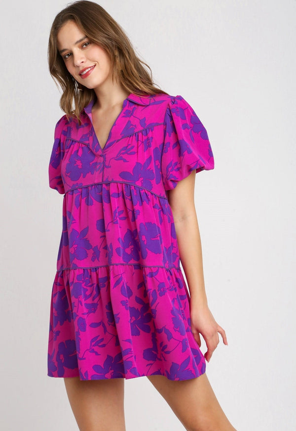 UMGEE FLORAL PRINT BUBBLE SLEEVES DRESS
