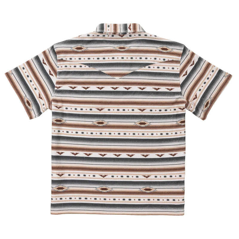 Men's polo in a terrycloth fabric with Aztec design with double breast pockets in a grey and brown colorway