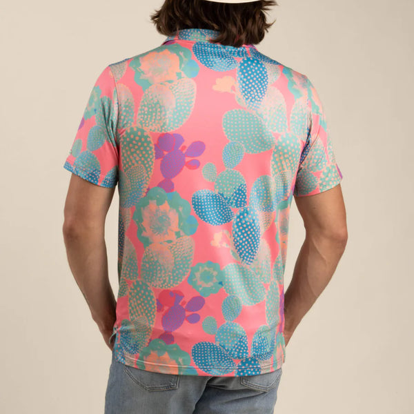 Vibrant cactus print polo shirt