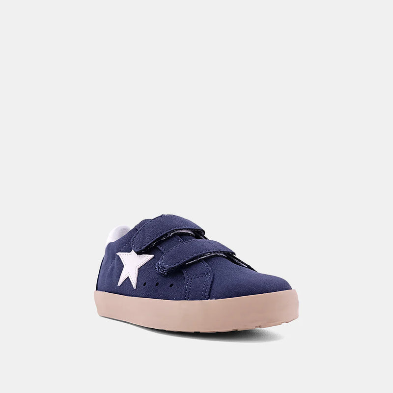 NAVY SUEDE VELCRO SNEAKER WITH WHITE STAR ON THE SIDES