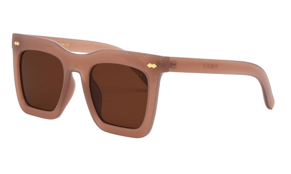 Dusty rose sunglasses with brown polarized lenses
