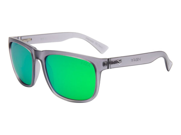 Gray sunglasses with green frames