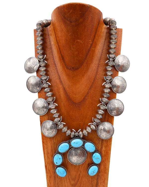 LARGE TURQUOISE NAJA & COINS NECKLACE