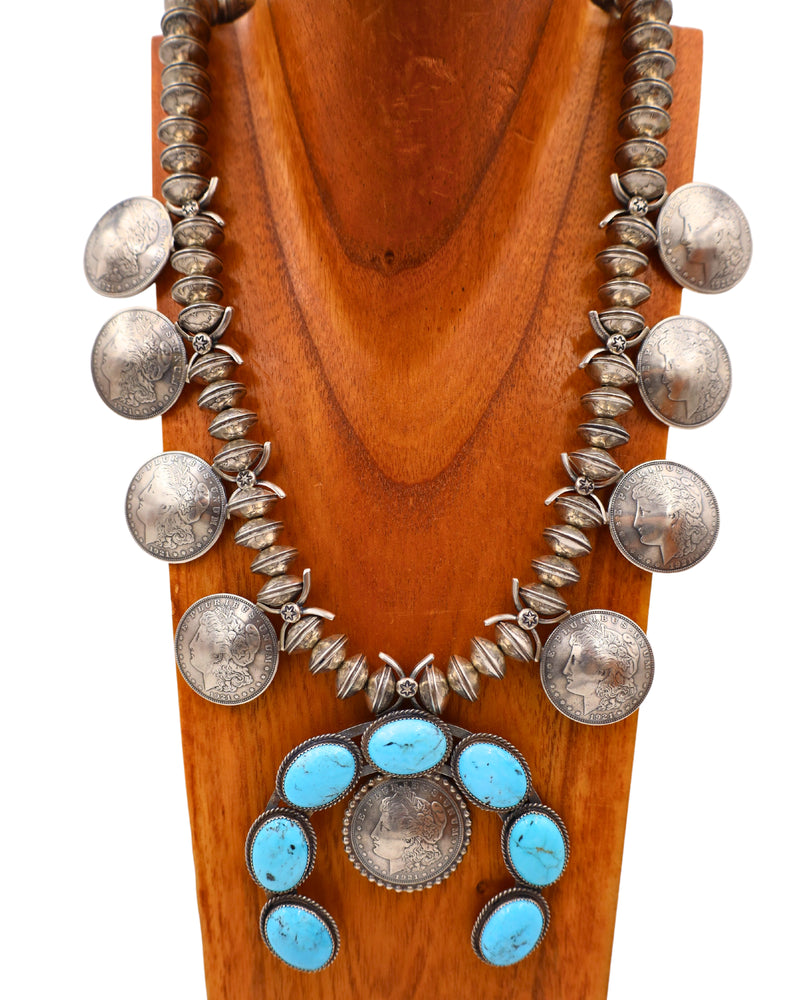 LARGE TURQUOISE NAJA & COINS NECKLACE