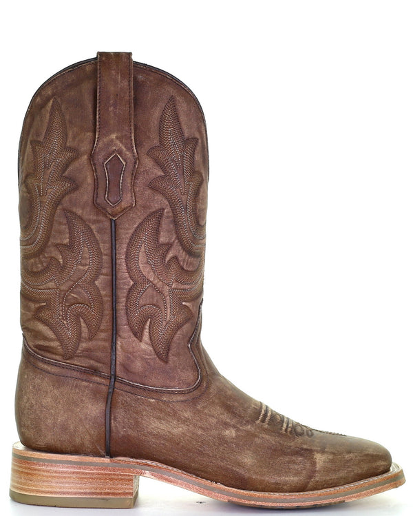 CORRAL MEN'S EMBROIDED WIDE SQUARE TOE BROWN BOOT