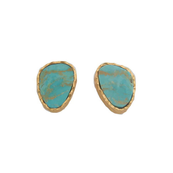 turquoise earrings with gold bezel posts 