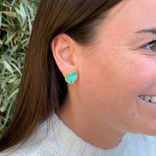 turquoise earrings with gold bezel posts