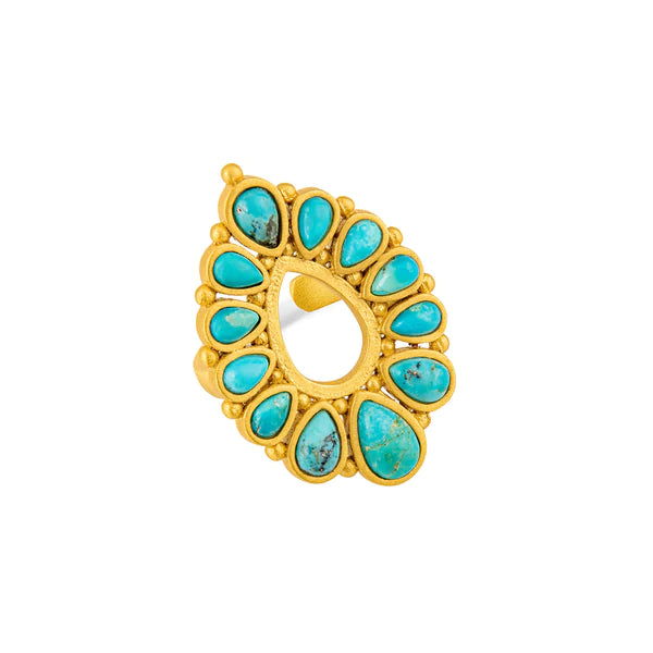 Gold ring with turquoise stones