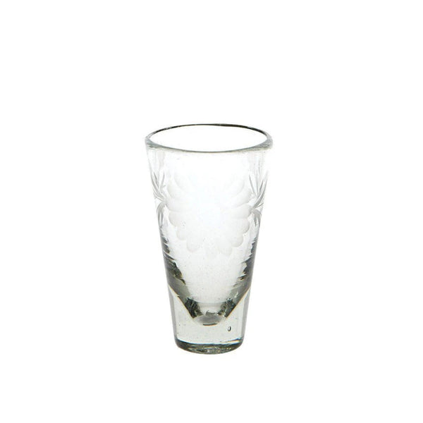 Clear floral etched shot glass