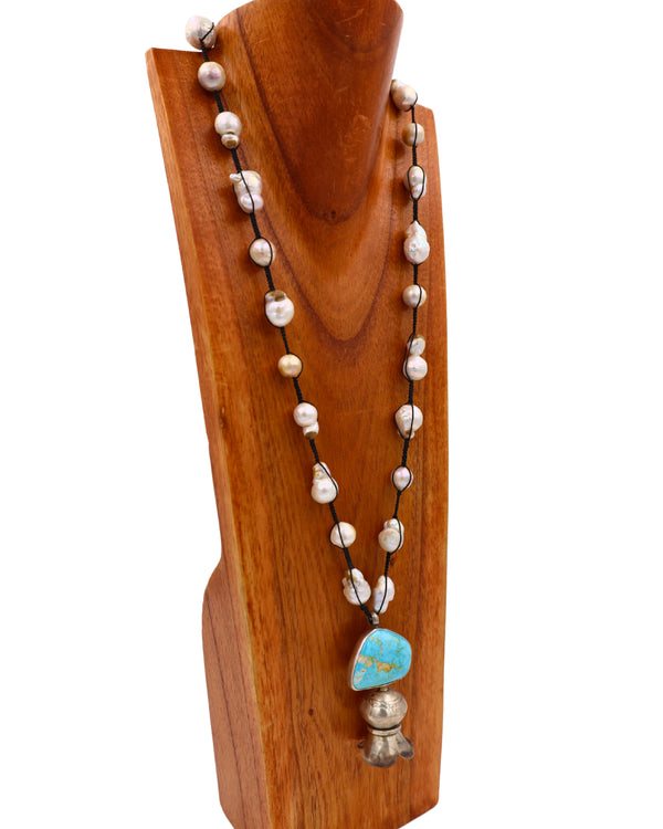 Love Tokens Large Blossom Turquoise Baroque Pearl Necklace