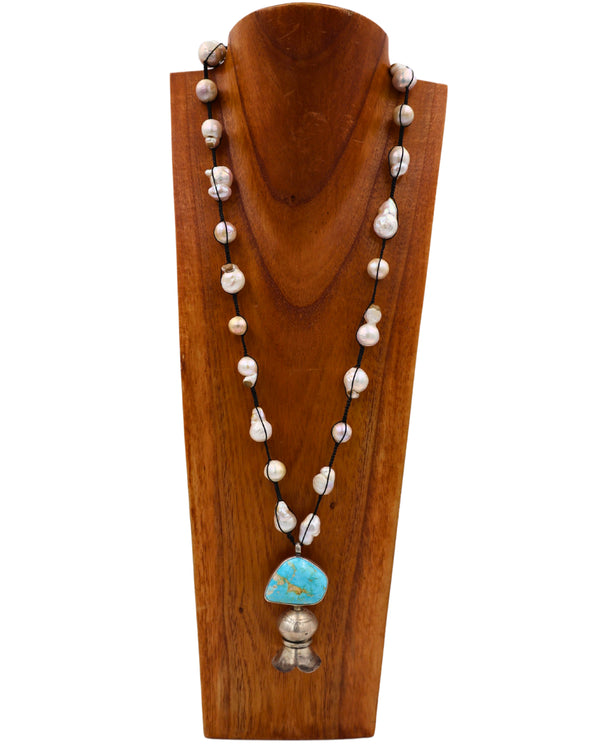 Love Tokens Large Blossom Turquoise Baroque Pearl Necklace
